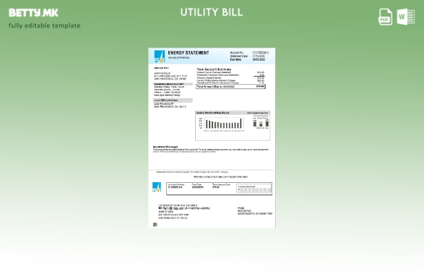Модерен стил на САД Калифорнија PG&E шаблон сметки за електрична енергија